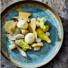 Maquereau fumé et asperges fumées à la hollandaise vadouvan